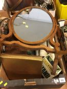 Box of assorted and a mahogany swing mirror