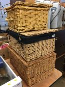 Three wicker hampers