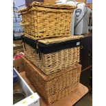 Three wicker hampers