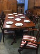 A reproduction mahogany dining table and eight chairs