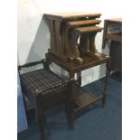 Piano stool, oak occasional table and a nest of tables