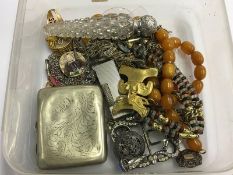 Tray of assorted, including amber coloured beads etc.
