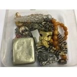 Tray of assorted, including amber coloured beads etc.