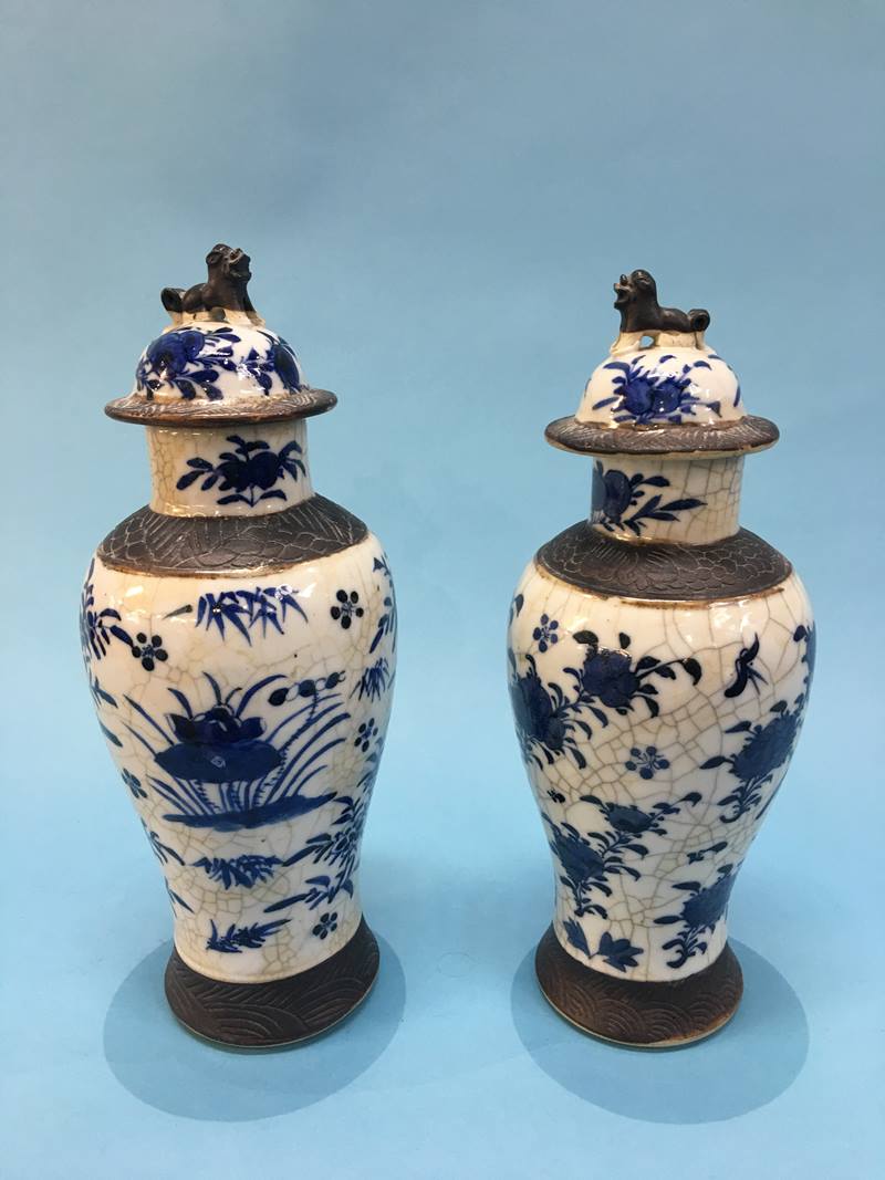 Pair of Oriental vasesGood morning, Both have usual ageing, one with a hairline crack. Size - 33cm