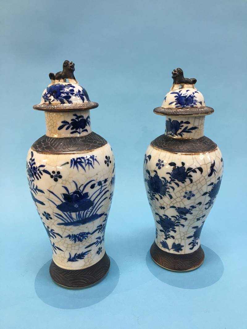 Pair of Oriental vasesGood morning, Both have usual ageing, one with a hairline crack. Size - 33cm - Image 3 of 7