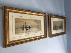 Pair, William Lionel Wyllie, (1851-1931), signed in pencil, 'Sailing Vessels off the Coastline',
