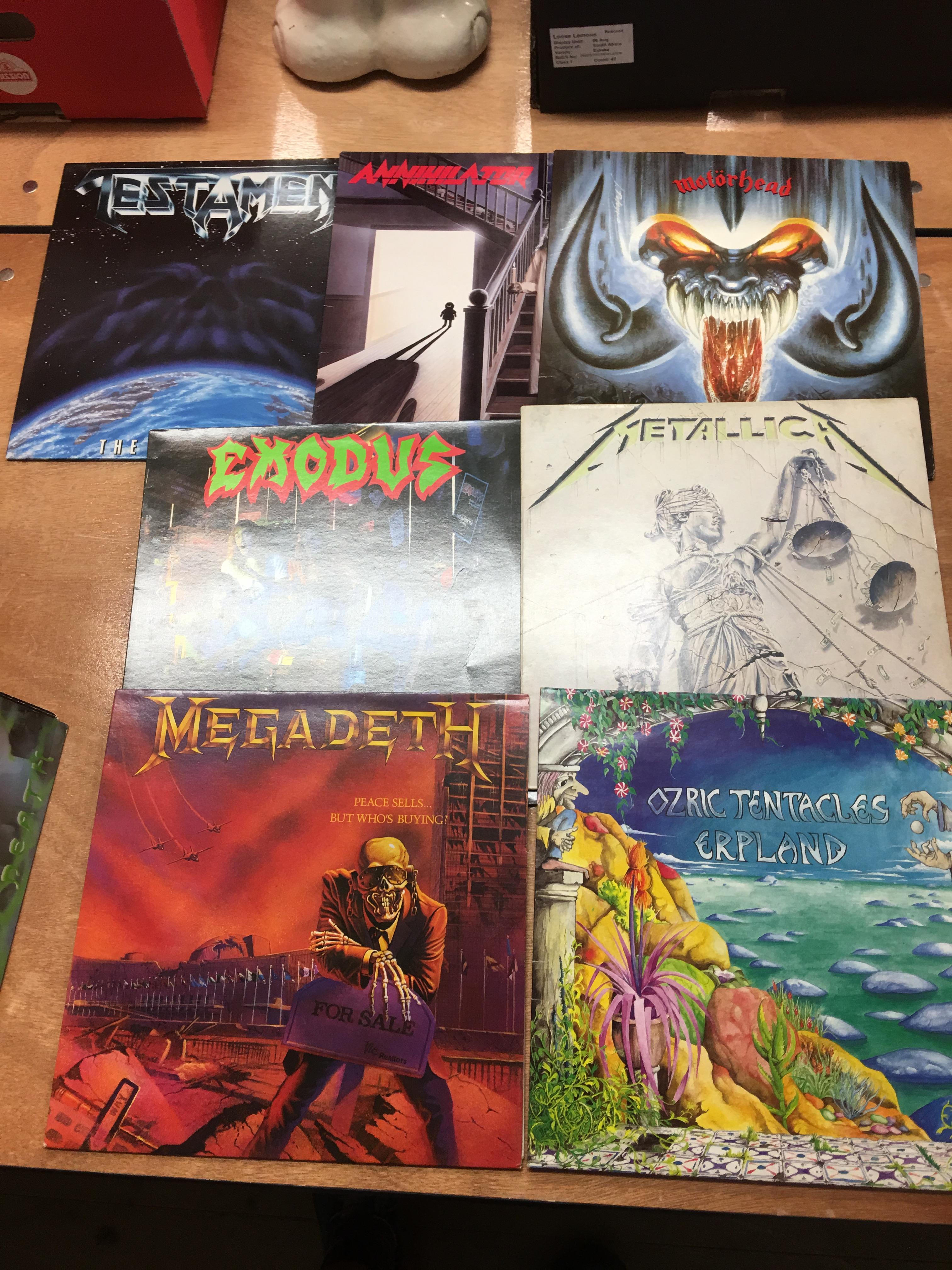 A box of heavy metal vinyl records, including a signed 'Steve Vai' album - Image 11 of 12