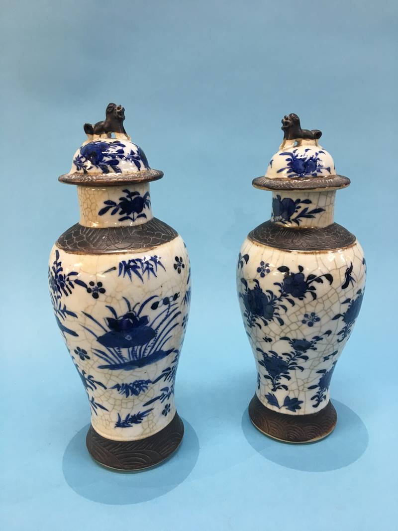 Pair of Oriental vasesGood morning, Both have usual ageing, one with a hairline crack. Size - 33cm - Image 2 of 7