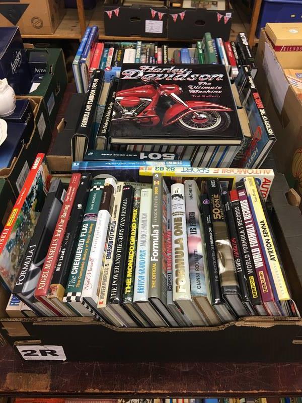 Three boxes of books; Moto GP, F1, motorsport subjects