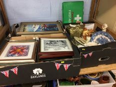 Various prints and pictures and a tray of assorted china