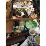 Three boxes of miscellaneous, including mantle clock and glass ware