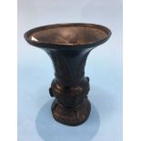 A bronze Oriental flared Gu vase