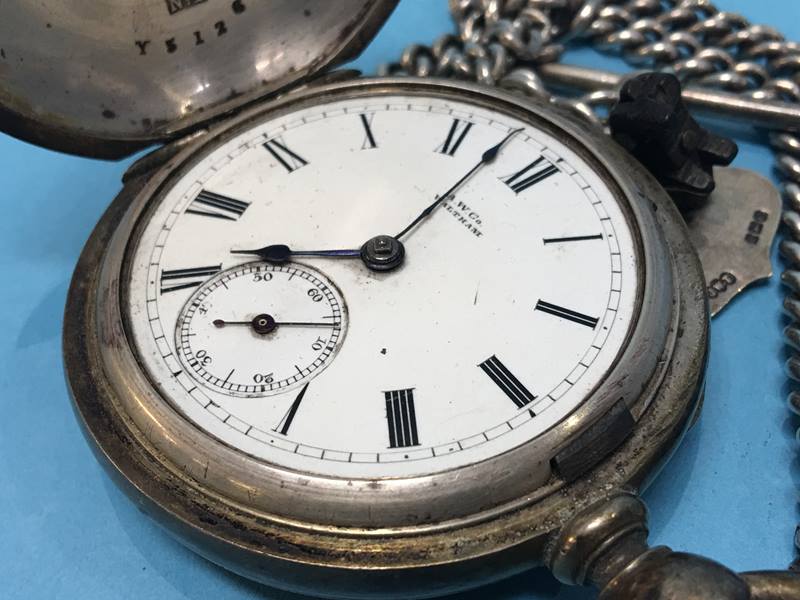 A Waltham pocket watch with silver Albert - Image 2 of 3