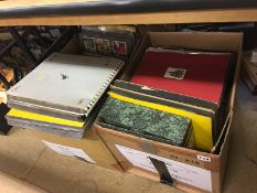 Two boxes; a large quantity of collectors cards in binders, various subjects