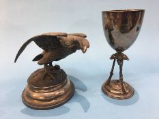 Silver plate; a sporting cup and an inkwell in the form of an Eagle
