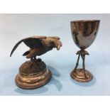 Silver plate; a sporting cup and an inkwell in the form of an Eagle