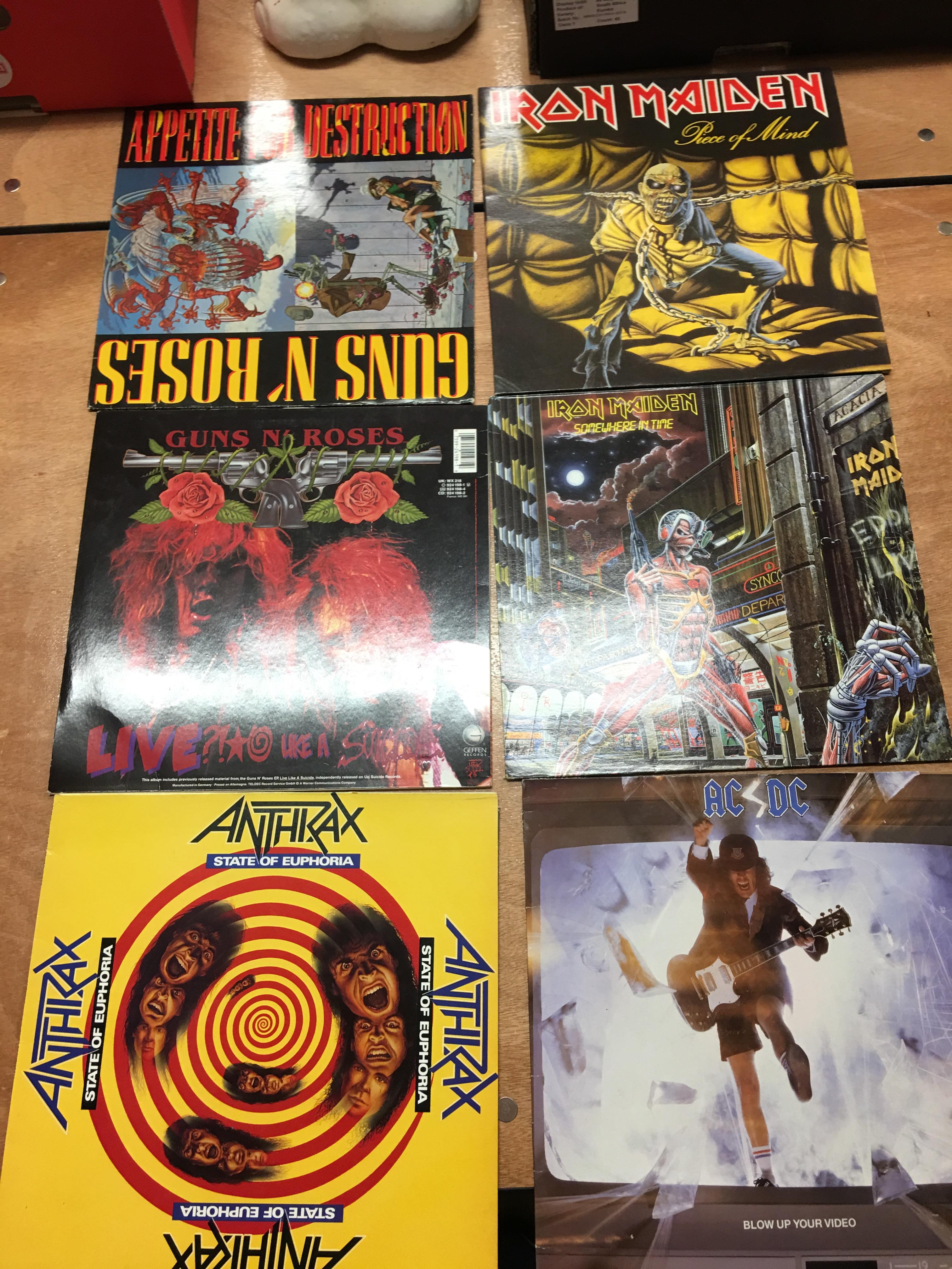 A box of heavy metal vinyl records, including a signed 'Steve Vai' album - Image 6 of 12