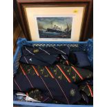 A selection of club ties, aeronautical and maritime theme, with a print of RMS Titanic