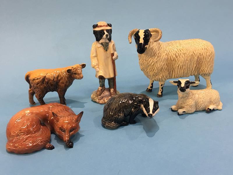 Six various Beswick figures including sheep, fox etc.