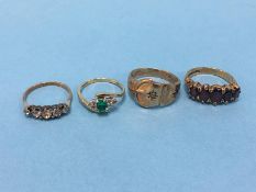 Four 9ct gold dress rings, 12g