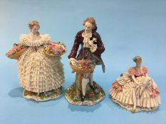 Three Continental bisque figures