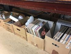 Six boxes of miscellaneous, glassware and vinyl records