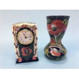 A Moorcroft vase and mantle clock