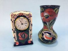 A Moorcroft vase and mantle clock