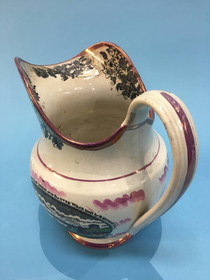 Sunderland Lustre jug with verse, crest and image of the Cast Iron Bridge - Image 4 of 6