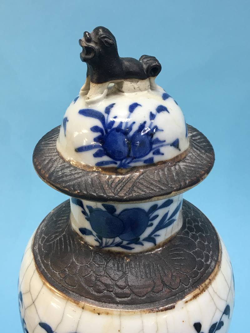 Pair of Oriental vasesGood morning, Both have usual ageing, one with a hairline crack. Size - 33cm - Image 7 of 7