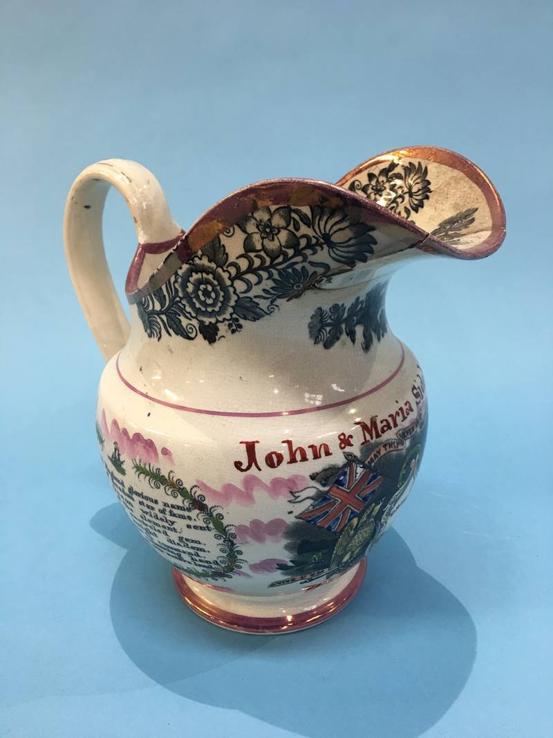 Sunderland Lustre jug with verse, crest and image of the Cast Iron Bridge