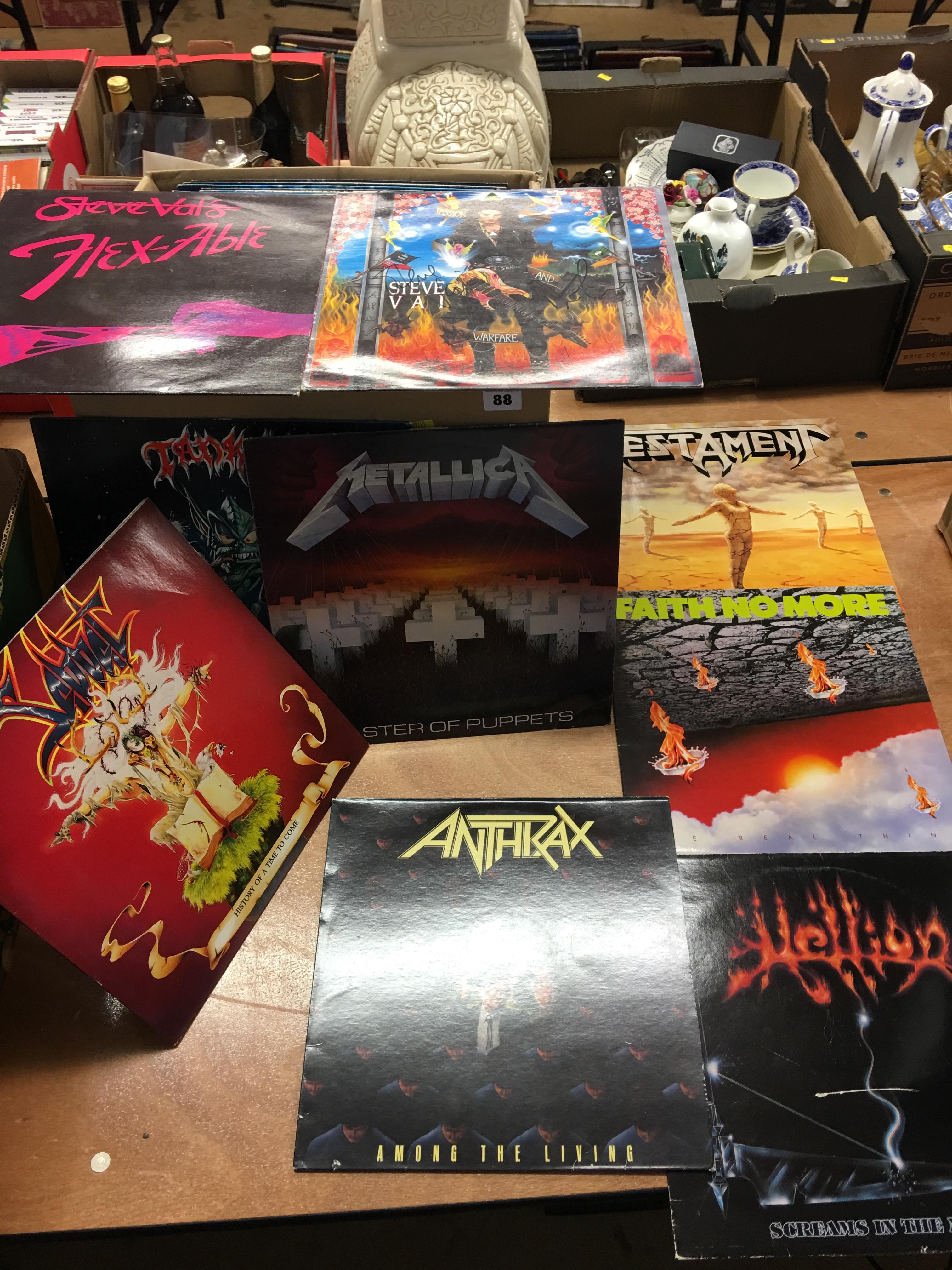 A box of heavy metal vinyl records, including a signed 'Steve Vai' album - Image 3 of 12