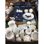 Three boxes of Aynsley table wares, vases etc.