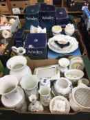 Three boxes of Aynsley table wares, vases etc.