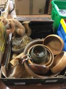 One box of miscellaneous, including a taxidermy, red squirrel and wooden carvings