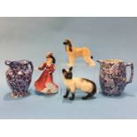 Ringtons Chintz jugs, Royal Doulton figures, Beswick, Siamese cat and an Afghan hound