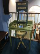 A green painted washstand, a painted tripod table and small side table (3)