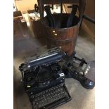 A 'Royal' typewriter, 'Brecknell' scales and wooden pail