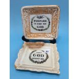 Two Sunderland Lustre wall plaques, 'Thou God See'st Me' and 'Prepare to meet thy God'