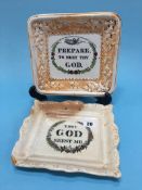 Two Sunderland Lustre wall plaques, 'Thou God See'st Me' and 'Prepare to meet thy God'