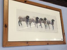 Mary Ann Rogers, signed, limited edition print, 115/500, 'Swaledale Tups', 23 x 58cm