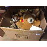 One box of plush figures, teddy bears etc.