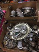 Two boxes; quantity of silver plate and metal wares