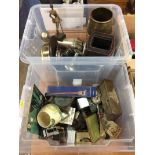 Two boxes of miscellaneous, including a barometer and Don Quixote figure