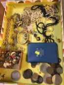 Tray of assorted costume jewellery etc.