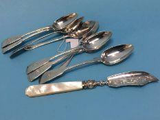 Set of 6 silver spoons, a butter knife etc.