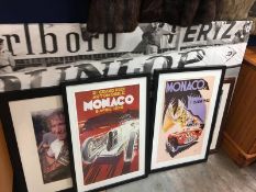 A collection of F1 posters and motorsport prints