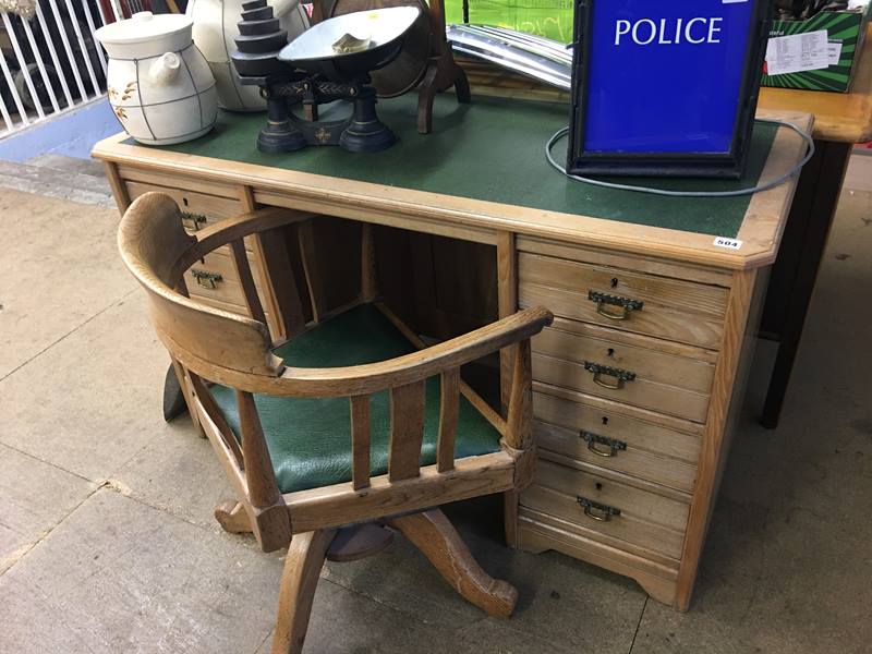 Light oak pedestal desk and office chair