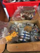 Box of Playmobil figures etc,.