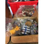 Box of Playmobil figures etc,.